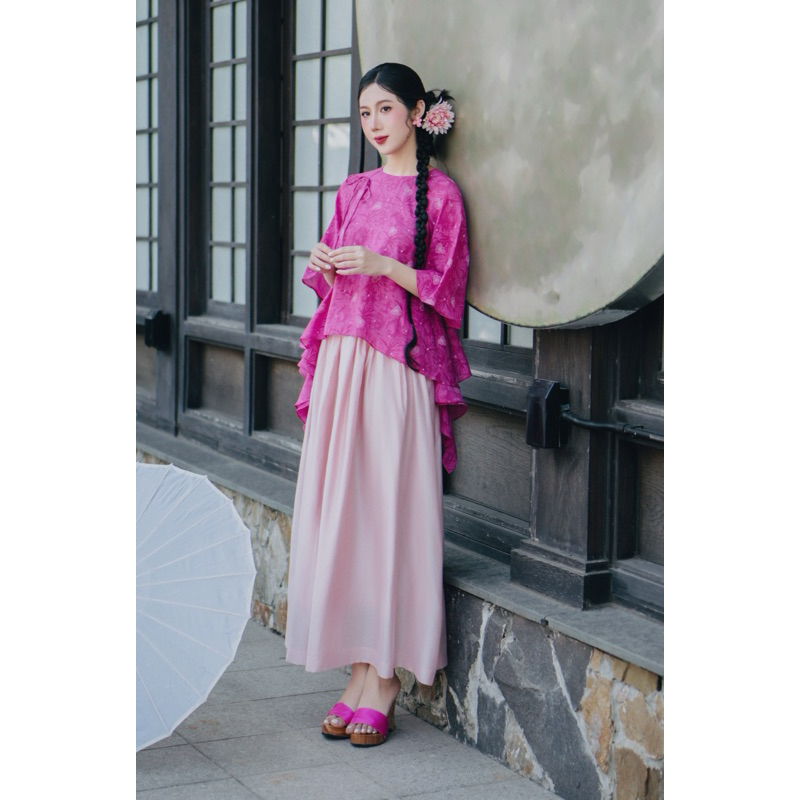 Petbychang - Áo tơ hoa bèo nhún ruffle và chân váy tơ dáng dài ( Có bán tách riêng từng sản phẩm ) | BigBuy360 - bigbuy360.vn