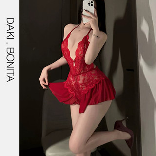 Bộ đồ ngủ bodysuit ren xuyên thấu sexy DK102 kiểu áo cổ yếm liền quần hở đáy khiêu gợi