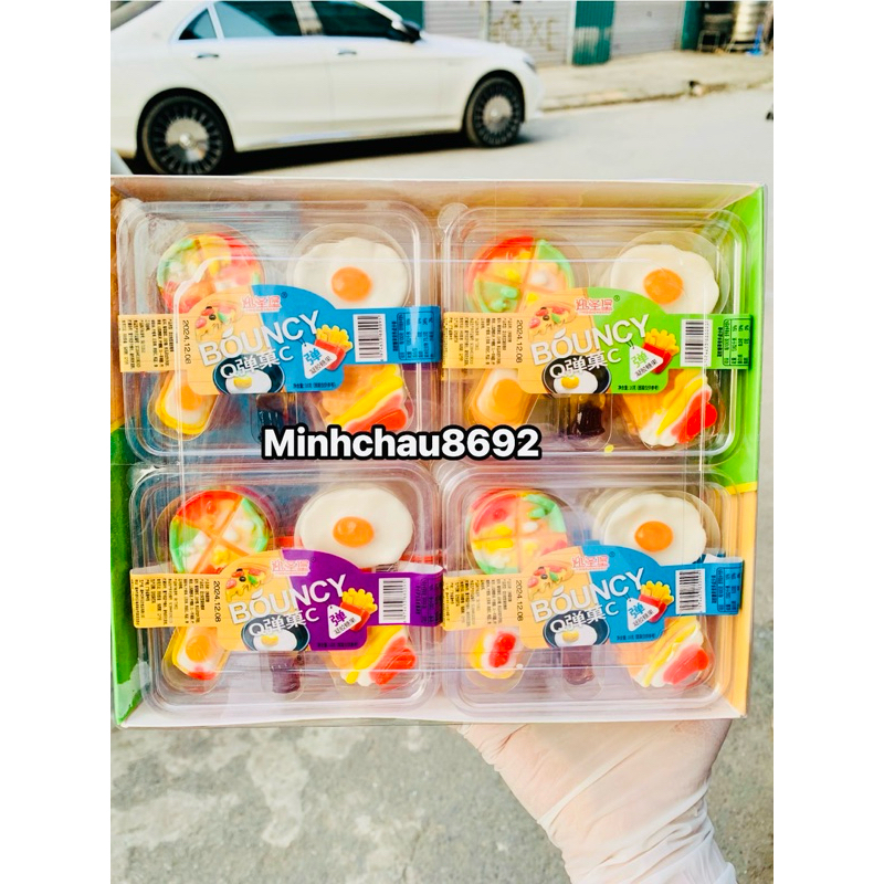 Hộp Kẹo Dẻo Hamburger Pizza , kẹo dẻo set 5 món trứng rán, coca, khoai chiên...