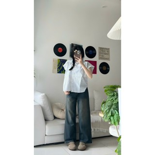  Áo sơ mi nữ tay hến sọc trắng xanh phù hợp từ 40-55kg 