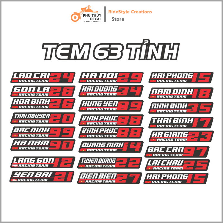 Tem Dán Xe Performance 63 Tỉnh Thành, Tem Tỉnh Thành Việt Nam, Chất Liệu Decal Cao Cấp, Chống Nước