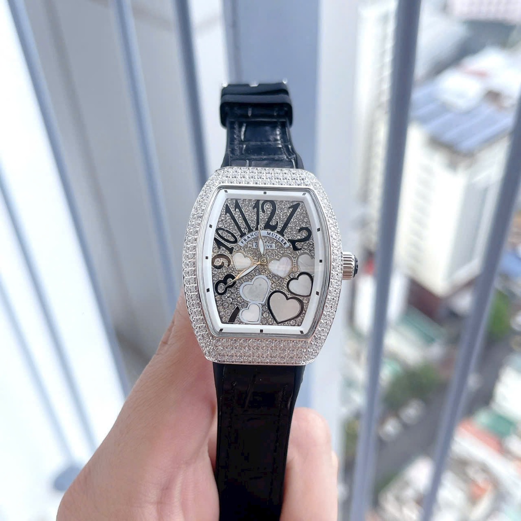 Đồng hồ nữ đeo tay dây silicon cao cấp chống nước Franck Muller v32 size 32mm fullbox , vỏ thép
