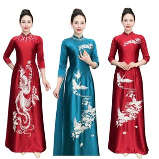 ( mẫu mới ruby ) áo dài bà sui chất lụa ruby cao cấp , thêu lắc tay và đính đá sáng , may sẵn