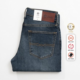 Quần Jean Nam Ống Đứng - Doki cao cấp màu xanh dương đá, quần bò nam co giãn nhẹ, dáng đứng, chất vải cotton mềm mịn