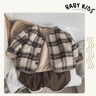  Áo khoác dạ phong cách Hàn Quốc lót lông mịn cho bé ấm áp thu đông 2025 hàng Quảng Châu mẫu mới hot dễ phối đồ 