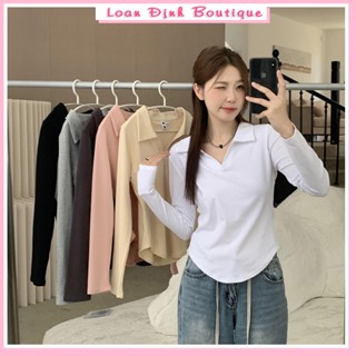 Áo len tăm vạt bầu dài tay cổ polo tăm lạnh thu đông màu đen trắng nâu be xanh áo kiểu nữ LD119