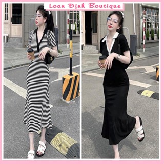 Váy body cổ bẻ đuôi cá ngắn tay đầm ôm nữ dáng dài siêu tôn dáng LD235