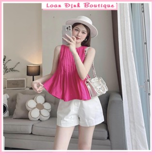 Set bộ sát nách xếp li ngực quần short đùi tacta hồng sen xanh cốm đồ bộ nữ xuân hè siêu xinh LD234