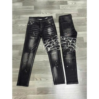 Quần jean nam đen rách lưới tua rua, Quần dài jean nam DSQ 4 Cúc chất vải xịn, co giản tốt