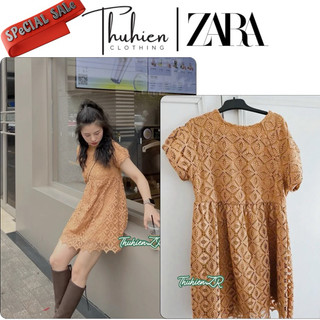 (11-12) Váy mini ZARA KIDS 0371/608/607 vải dập hoạ tiết giả ren nâu sáng(kèm ảnh thật)
