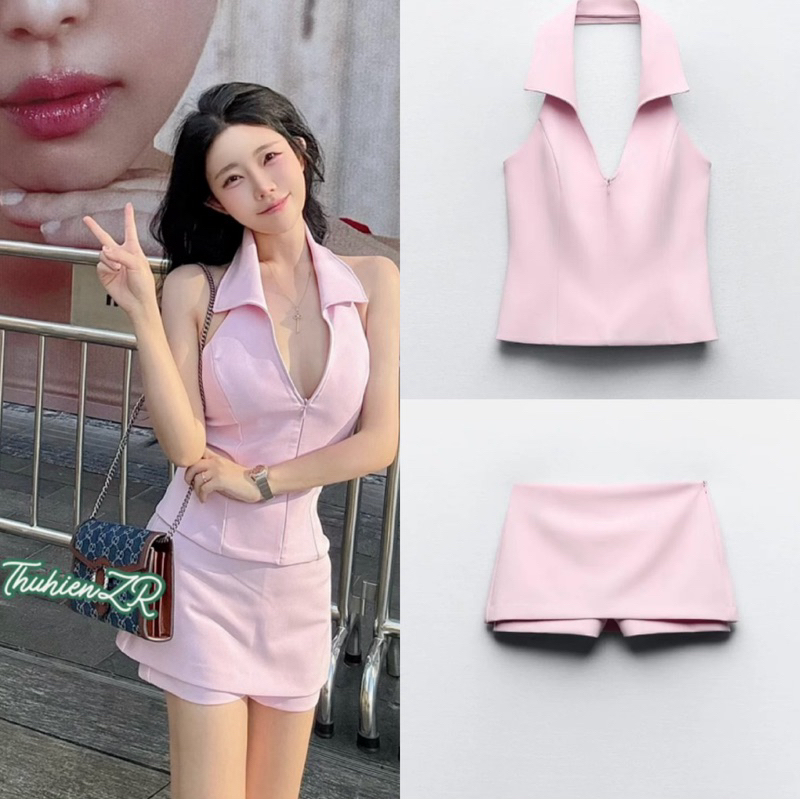 THUHIENZR(sẵn M)Set ZARA 2796/777 3067/407 áo và quần váy vải vest màu hồng baby(kèm ảnh thật)