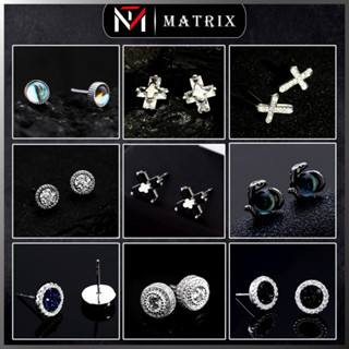 Bông Tai Đính Đá Màu Bạc - Hoa Tai Cách Điệu Không Gỉ - Khuyên Tai Titan Nam Nữ Matrix