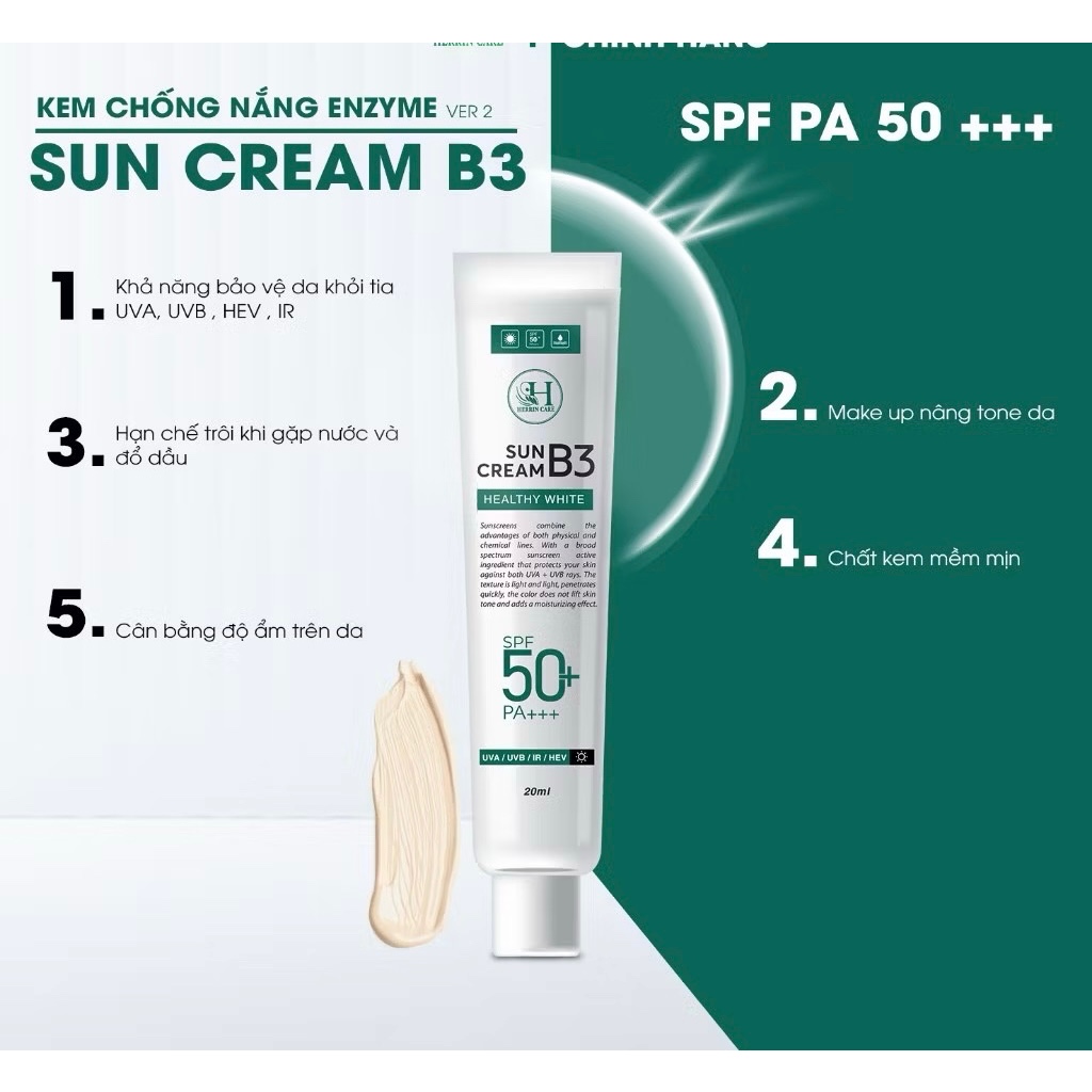 Kem chống nắng Herrin Suncream B3, chỉ số chống nắng 50, PA+++