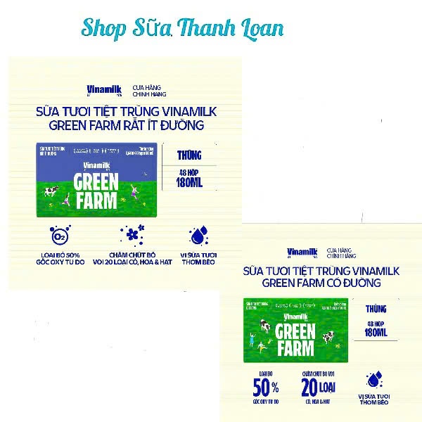 (HSD T12-2026) Thùng 48 Hộp Sữa Tươi 110ml/ 180ml Vinamilk Green Farm Rất Ít Đường/ Có Đường..