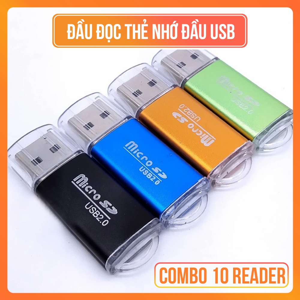 Combo 10 Đầu Đọc Thẻ Nhớ USB 2.0 Vỏ Nhôm – Reader Nhôm Hỗ Trợ Đọc Micro SD Trên Laptop, Máy Tính, PC