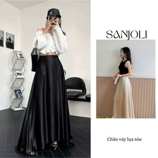 Chân váy lụa dài SANJOLI cạp trễ một lớp cao cấp khóa bên hông kiểu dáng dài sang trọng CV010