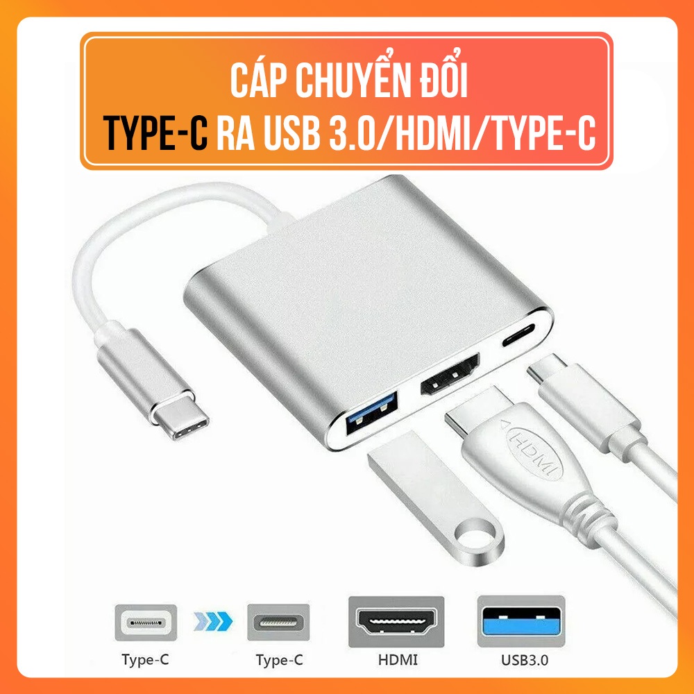 Cáp Chuyển Đổi Type C To HDMI/USB 3.0/Type C – Xuất Full HD 1080P Macbook, Hỗ Trợ Laptop, Điện Thoại