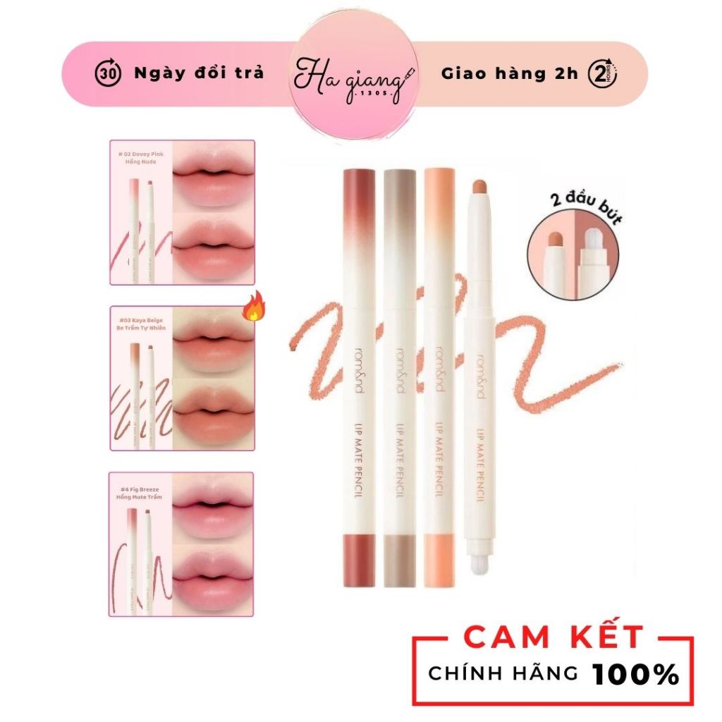  Son Bút Chì Kẻ Viền Môi Romand Lip Matte Pencil 2 Đầu dạng kem dễ tán đề tạo lớp finish bán lì che phủ sắc môi 