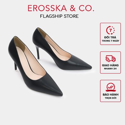Erosska - Giày cao gót mũi nhọn thời trang trơn đơn giản sang trọng màu đen cao 10cm - EP022