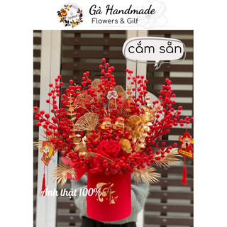 [CẮM SẴN] Hộp hoa đào đông đỏ trang trí tết, hoa giả, hoa khai trương, thu hút tài lộc, mẫu hót 2025 shop Gà Handmade