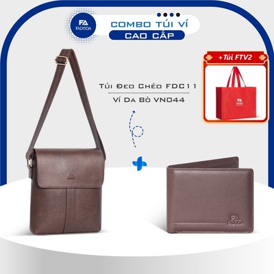 Combo Túi đeo chéo nam đựng ipad FDC11 và Ví da bò nam VN044