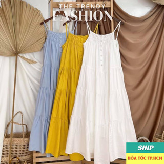 Đầm maxi 2 dây nút bọc nhiều màu siêu xinh