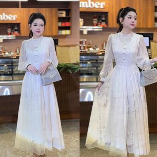  Váy liền dài xoè D15 tiểu thư pha ren 