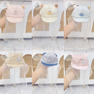 Mũ Cho Bé Sơ Sinh Có Khăn Voan Hình Gấu Che Mặt Nón Chống Dịch, Chống Bụi Đi Tiêm Cho Bé Từ 0-6Tháng