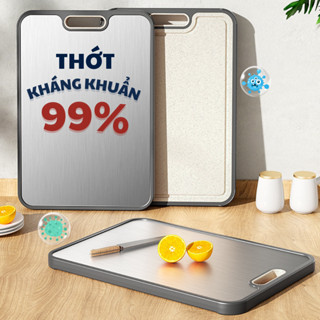 Thớt kháng khuẩn 2 mặt inox 304 cao cấp, thớt lúa mạch khử mùi, chống nấm mốc đảm bảo sức khỏe