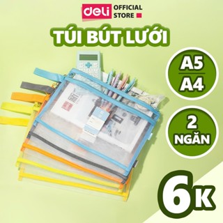 Túi Đựng Bút, Bóp Viết Lưới Pastel Trong Suốt Deli - Kích Thước A5 - Hộp Bút Chống Thấm Nước, Sức Chứa Lớn Cho Học Sinh