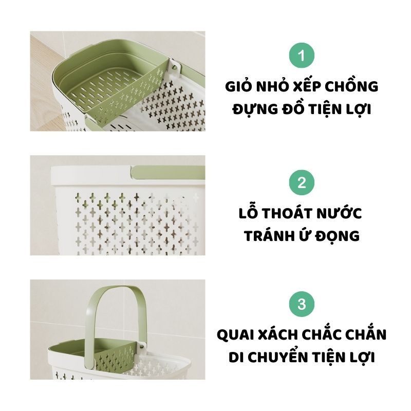 Giỏ Đựng Đồ Nhà Tắm Có Quai Xách ENODA HOME, Giỏ Nhựa Đựng Đồ Đa Năng Thoát Nước Tốt Q045 | BigBuy360 - bigbuy360.vn