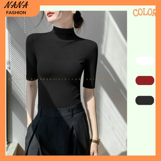 (Hỏa tốc HCM) Áo thun cổ lọ cọc tay,áo thun tay lỡ cổ cao 3cm dáng hàn quốc nhẹ nhàng,chất thun cao cấp A02-NanaFashion