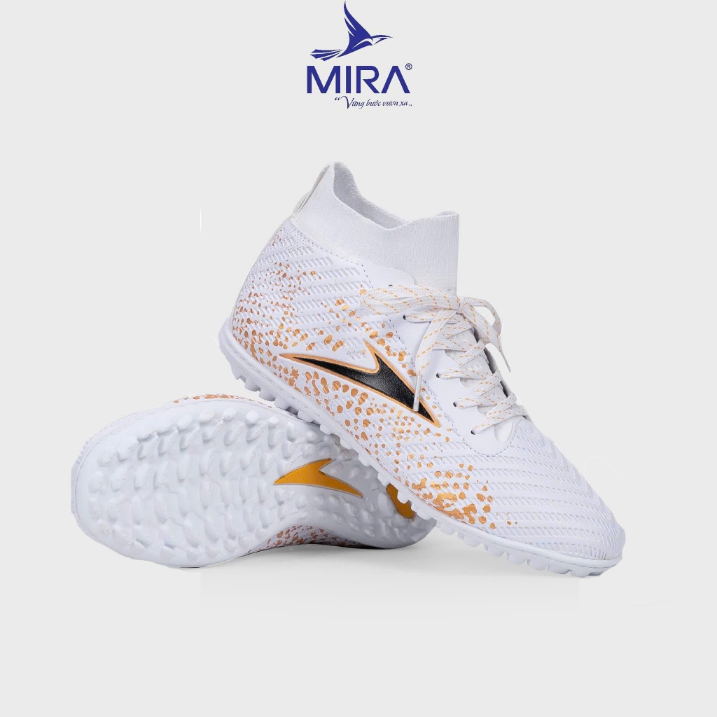 Giày Đá Bóng Cổ Thun Mira Galaxy A1 Cao Cấp - Màu Trắng Vàng- GIày Đá Banh TF Nam Nữ