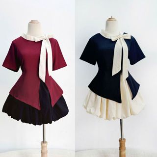 Set Tiểu Thư Bộ Bigsize Nữ Áo Thun Kiểu Vạt Xẻ Cột Nơ Lệch Kèm Chân Váy Bí Có Quần Bảo Hộ SET935