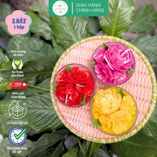 Nến Bát Hoa Mẫu Đơn, Hoa sen, hoa sung',Cúng dường, Dâng Phật, Sáp Bơ Không Khói An Toàn sức khoẻ