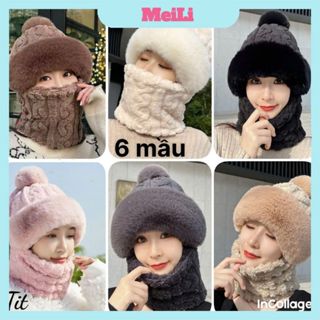 Mũ Len Trùm Đầu Belles Quả Bông - Mũ len kèm khăn quàng Chất Vải Len Lông Cừu Mềm Mịn Giữ Ấm Mẫu Mới 2024.