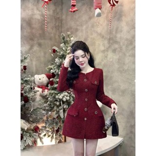  Đầm dạ tweed tay dài dáng ngắn cổ tròn| Đầm váy dạ kim tuyến tiểu thư chiết eo sang chảnh siêu tôn dáng| Set Dạ tết 2025 