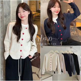 (CÓ SẴN) Áo khoác len Cardigan cổ tròn cúc tim, Áo len dài tay dày mịn cho nữ AKL111