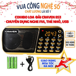 Loa đài CRAVEN CR-853, 3 Pin siêu khỏe, Nghe pháp/Bé học tiếng Anh/USB/thẻ nhớ/đài FM