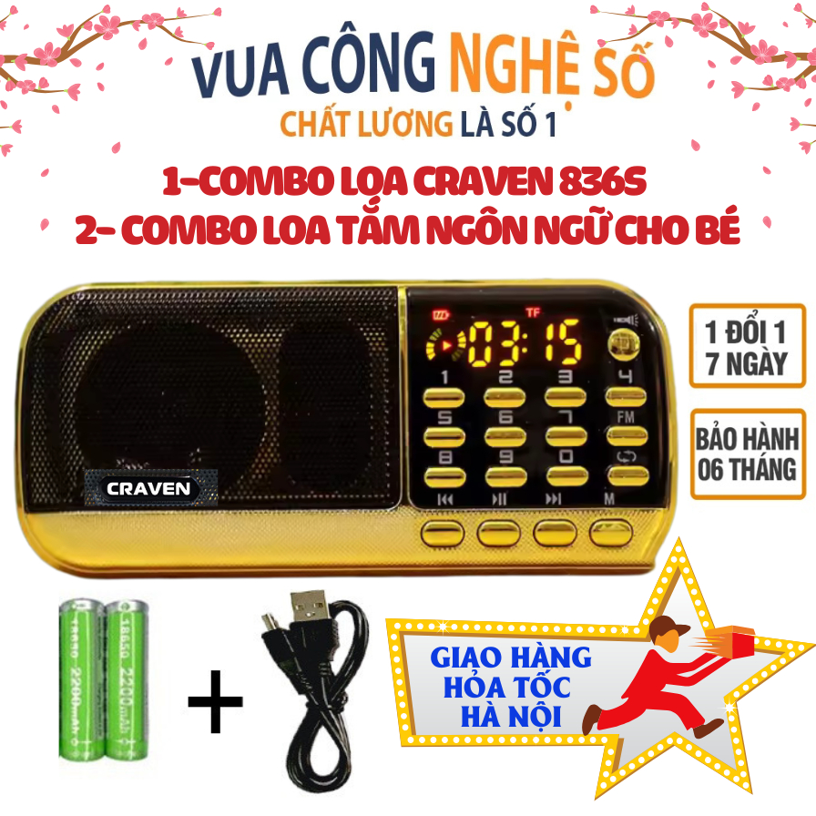  Combo Loa Craven CR-836s ,loa tắm ngôn ngữ cho bé đài FM kết nối thẻ nhớ USB 