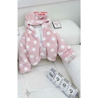 [Poba.74] áo lông chấm bi cho bé gái có mũ tai thỏ