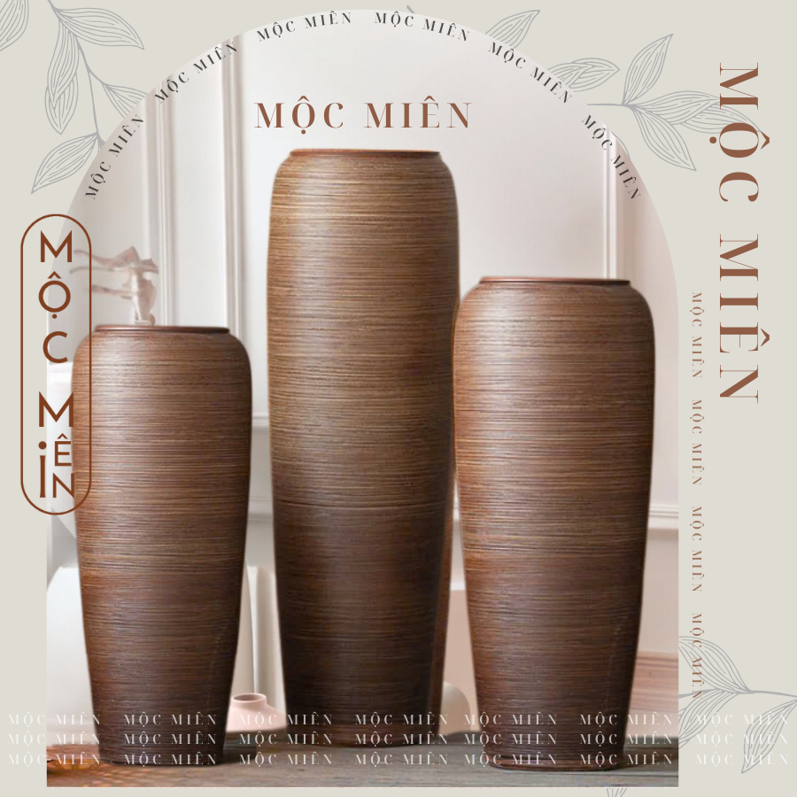 Bình Gốm Nâu Mộc Cao Đến 50cm dáng Chân Vuông, lọ sứ cắm hoa hồng, hoa ly ngày Tết | Gốm Mộc Miên