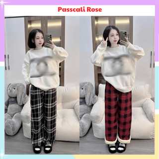  Quần nỉ ống suông cạp chun form dáng đẹp lót lông siêu ấm hoạ tiết kẻ caro nổi bật hot hit 