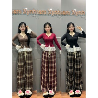 Bộ mặc tết phối ren cao cấp kèm quần kaki caro thời trang - Dành Cho Nữ - Women-X22