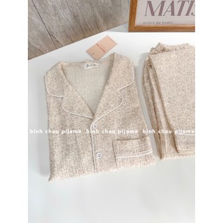   ẢNH THẬT  Pyjama đồ bộ hoa nhí nâu màu kem chất xô muslin mềm mát - Bình Châu Pijama 