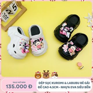  Dép Cho Bé Gái Kuromi & Labubu Sục Cho Bé Gái 3-11 Tuổi Đế Cao 4.5cm Chống Trơn Có Quai Hậu Đi Học Đi chơi 