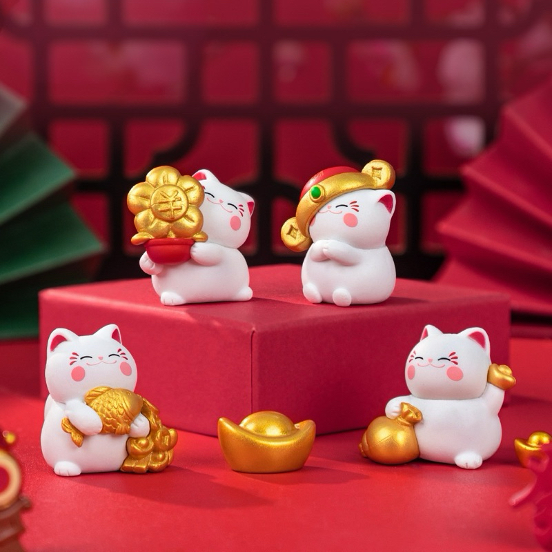 Set 4 Mèo Thần Tài May Mắn - dùng trang trí bàn làm việc, oto, decor bàn học, terrarium