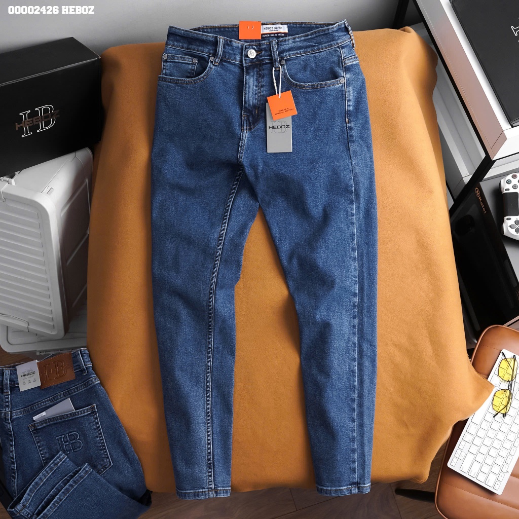 Quần jean basic slim Heboz 083, quần jean dài trơn dành cho nam - 00002426