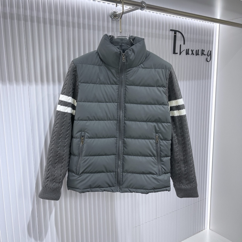 ⚜️[HÀNG CAO CẤP] – Áo Khoác Phao Lông Vũ Moncler Ghi Xám Phối Tay Len Dày Dặn Siêu Ấm-Khoác Phao Nam