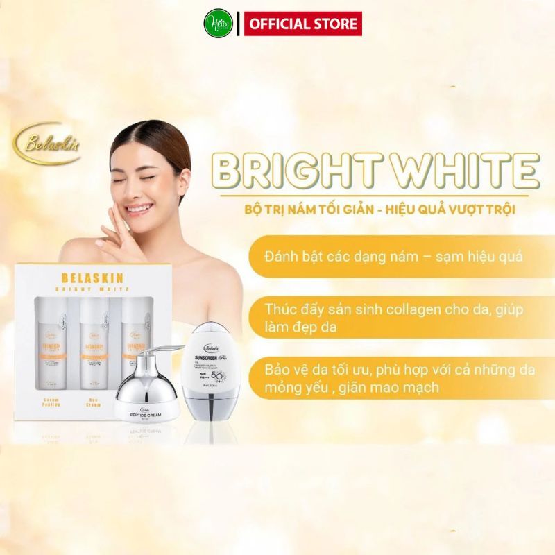 Bộ Nám Bright White 3 Sản Phẩm Belaskin Giúp Mờ Thâm Nám, Trắng Sáng Sau 3 Tuần